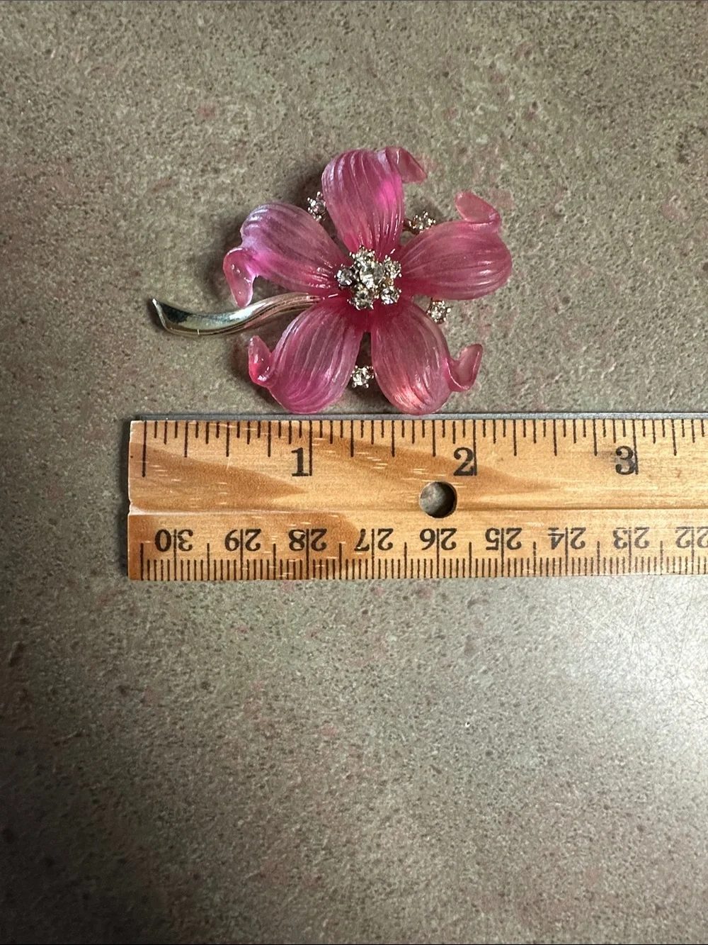 Elegant Vintage Molded Pink Lucite Floral Crystal Brooch